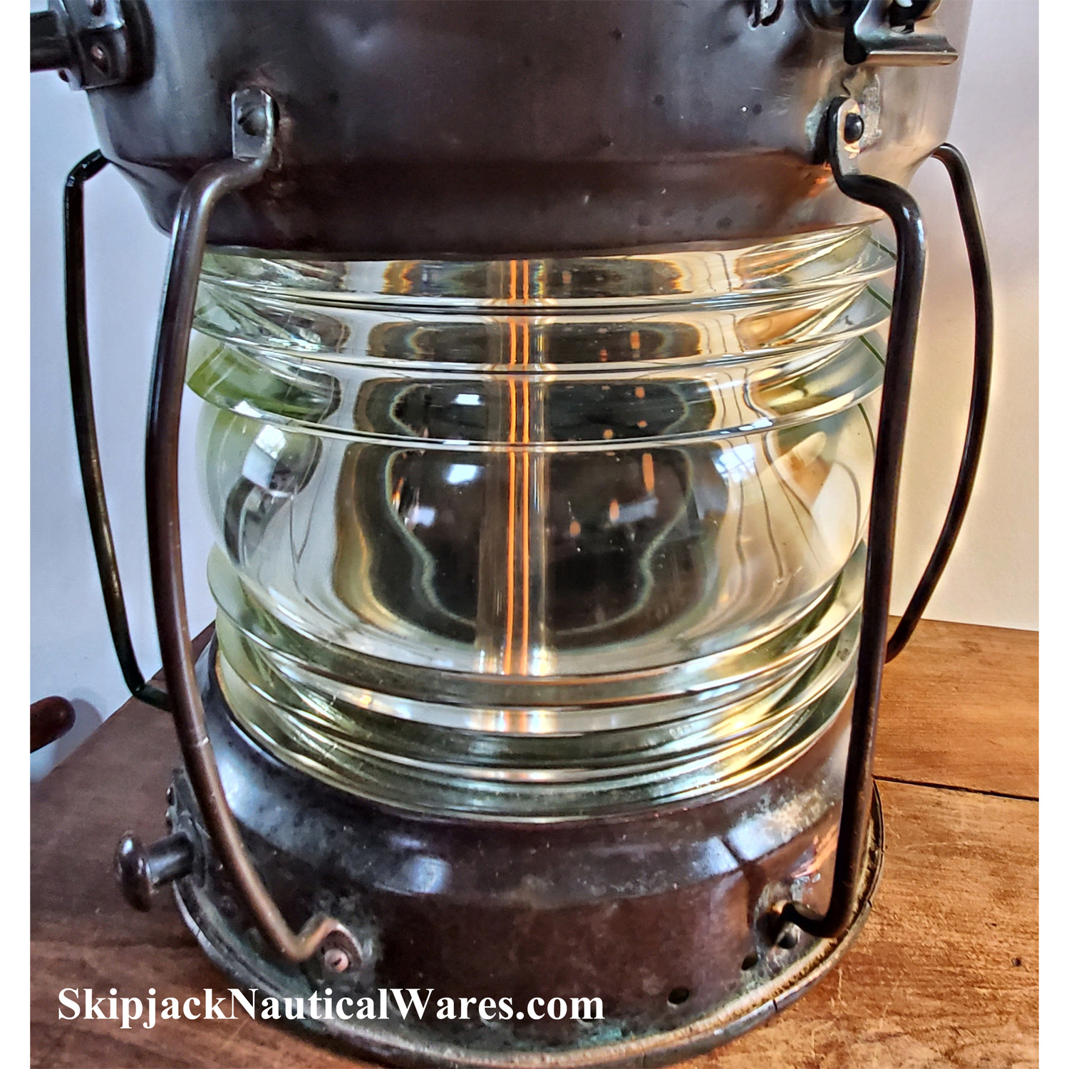 Ship's Anchor Lantern of Copper and Brass with Fresnel Glass Lens by R.C.  Murray For Sale at 1stDibs