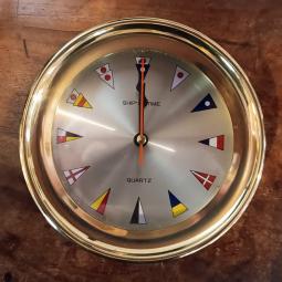 Nautical Brass Signal Flag Wall Clock (quartz, new)