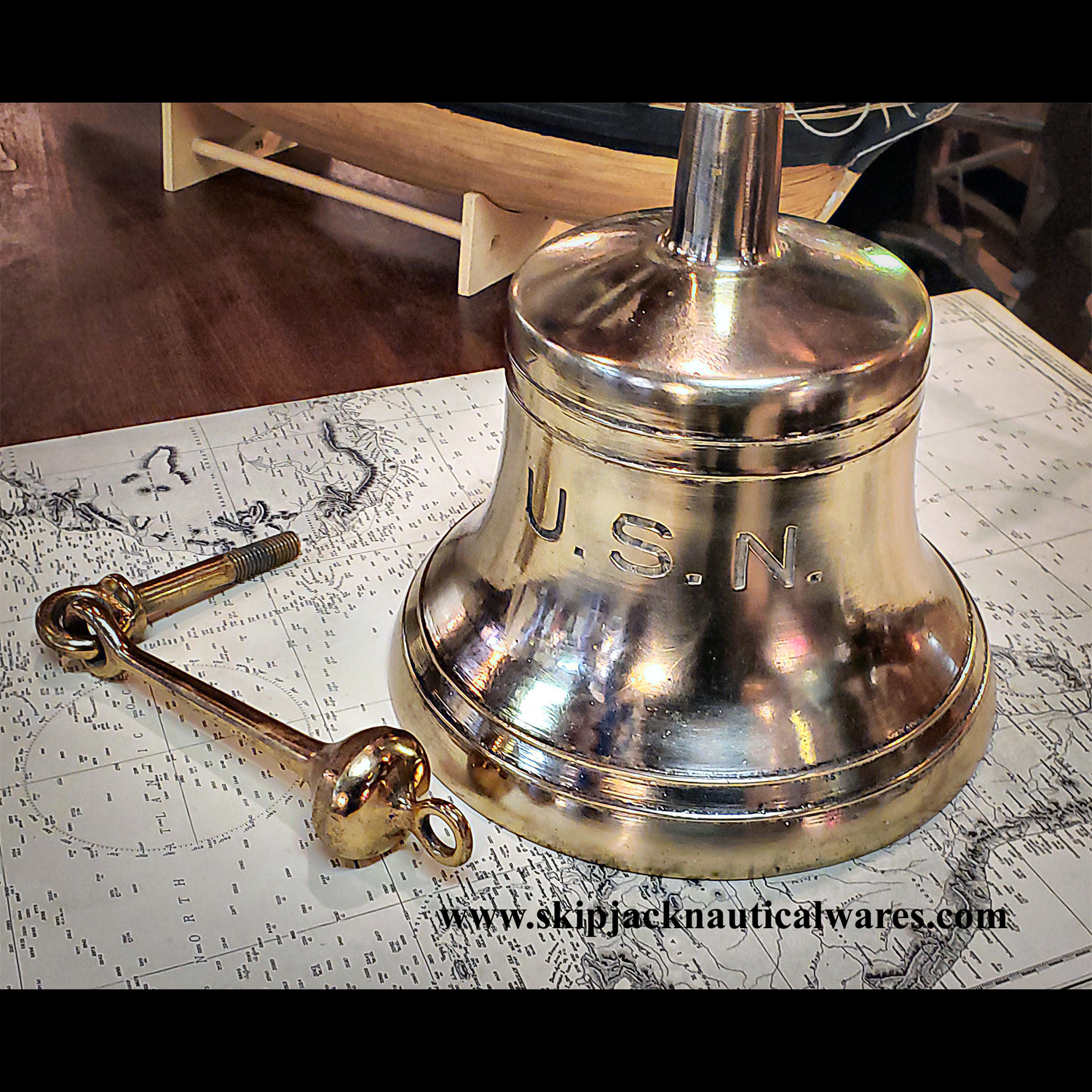 Antique Bronze Bell Metal U.S. NAVY Bell: Skipjack Nautical Wares