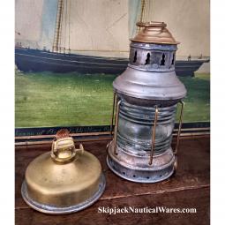 Vintage Mounted Nautical Ships Lantern Brass & Mahogany Table Lamp