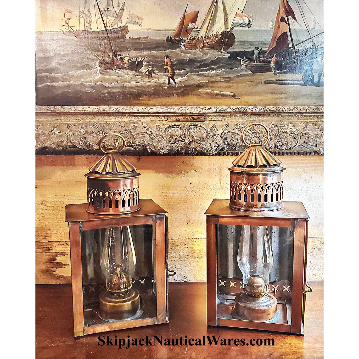 Pair of British Made Copper and Brass ship's Cabin Lanterns: Skipjack  Nautical Wares