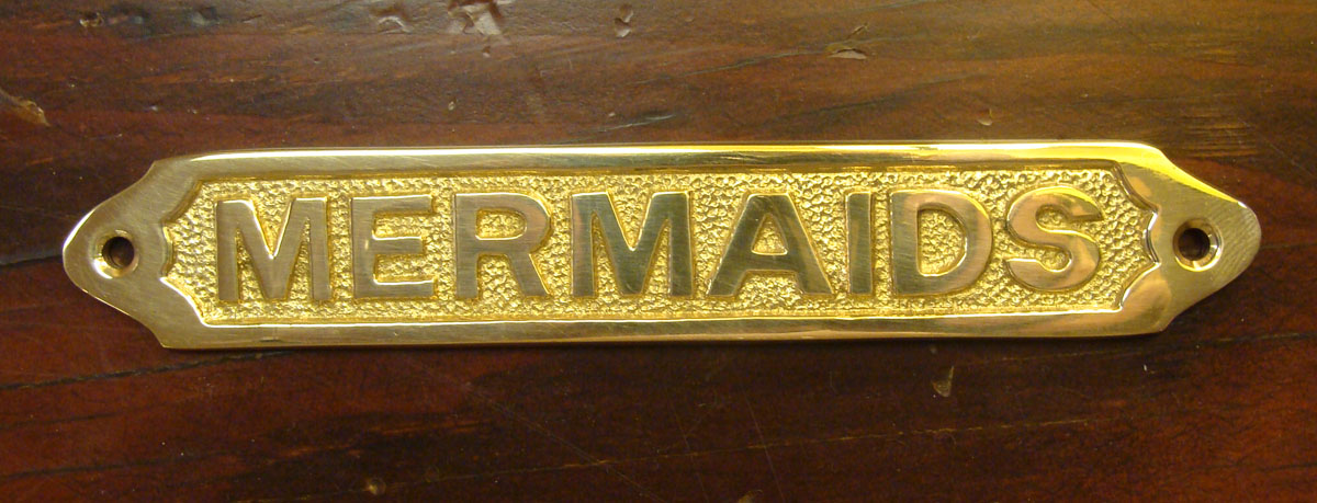 Polished Brass Sign Door Plaque Nautical Beach House Sailor Boat MERMAID  WELCOME