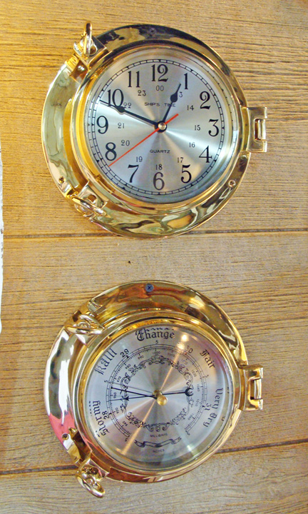 Lot - A Brass Ship's Time Porthole Clock plus a Barigo Brass