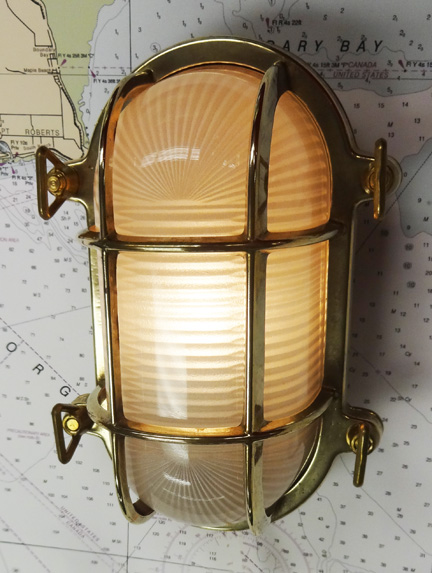 Vintage Brass Bulkhead Light With a Large Brass Shade Refurbished