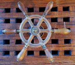 Nautical Vintage Wood and Brass 6 Spokes Ship Steering Helm Wheel Wall–  Ebros Gift