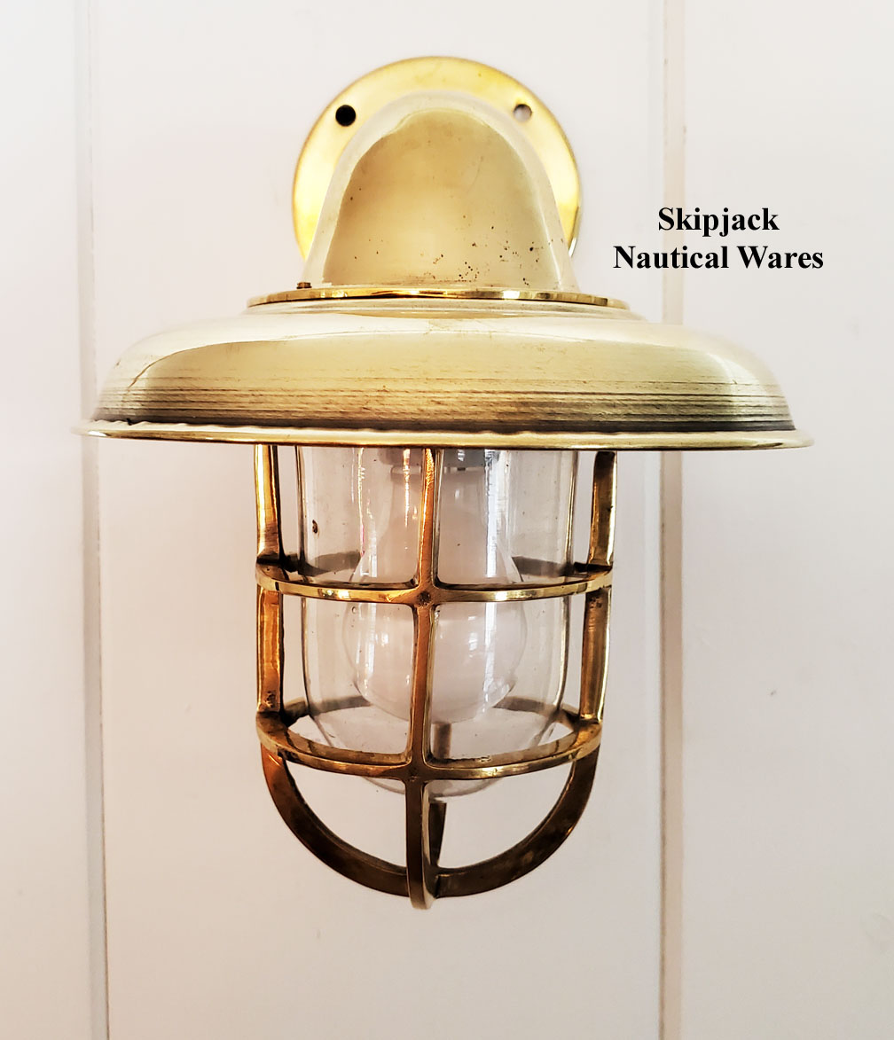 Nautical Brass Wall Sconce With Brass Rain Cap