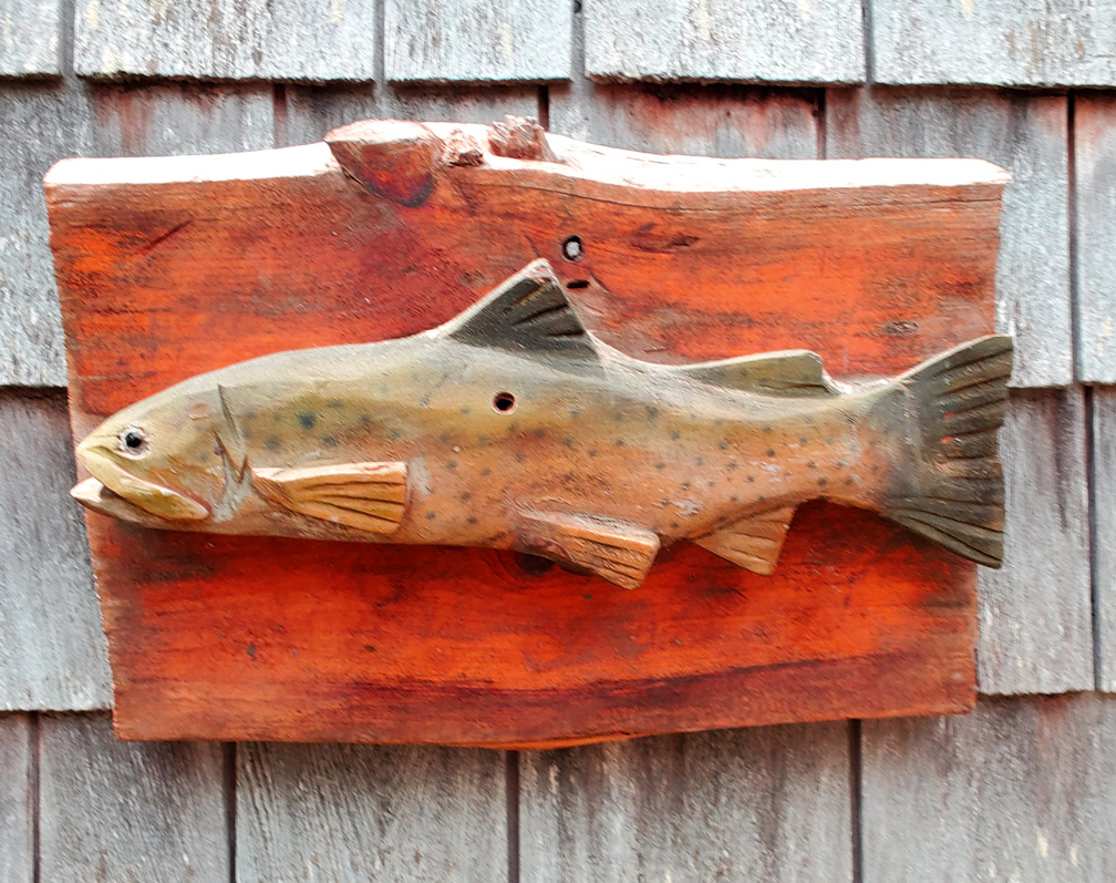 Carved Wood folk Art speckled Trout: Skipjack Nautical Wares